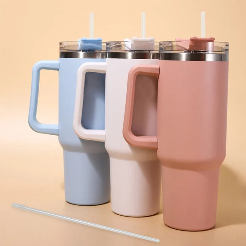 Copo Garrafa 1200ml Térmico com Canudo Alça Portátil para Água Café Refrige