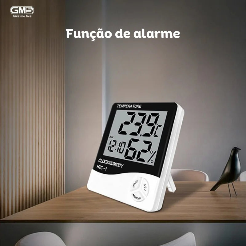 Termômetro LCD Digital Medidor de Temperatura Umidade Higrômetro Interior e Exterior Estação Meteorológica c Relógio HTC-1 HTC-2
