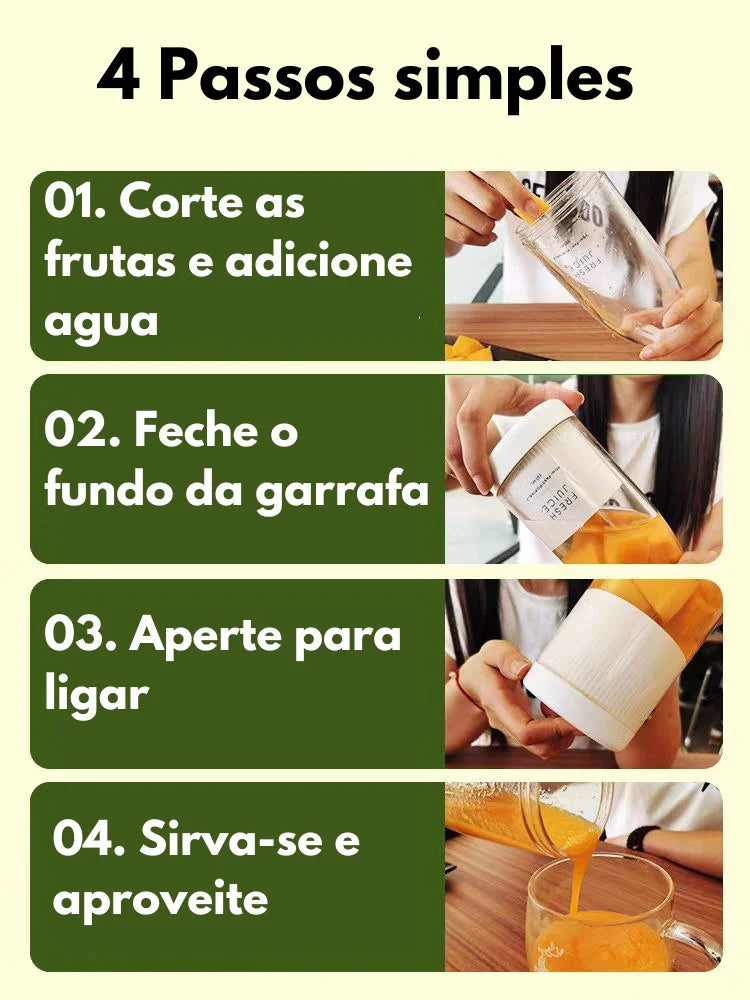 Garrafa Mini Liquidificador Elétrico Portátil 380mL Recarregável Prático Suco de Frutas Smoothie - ENVIO RÁPIDO