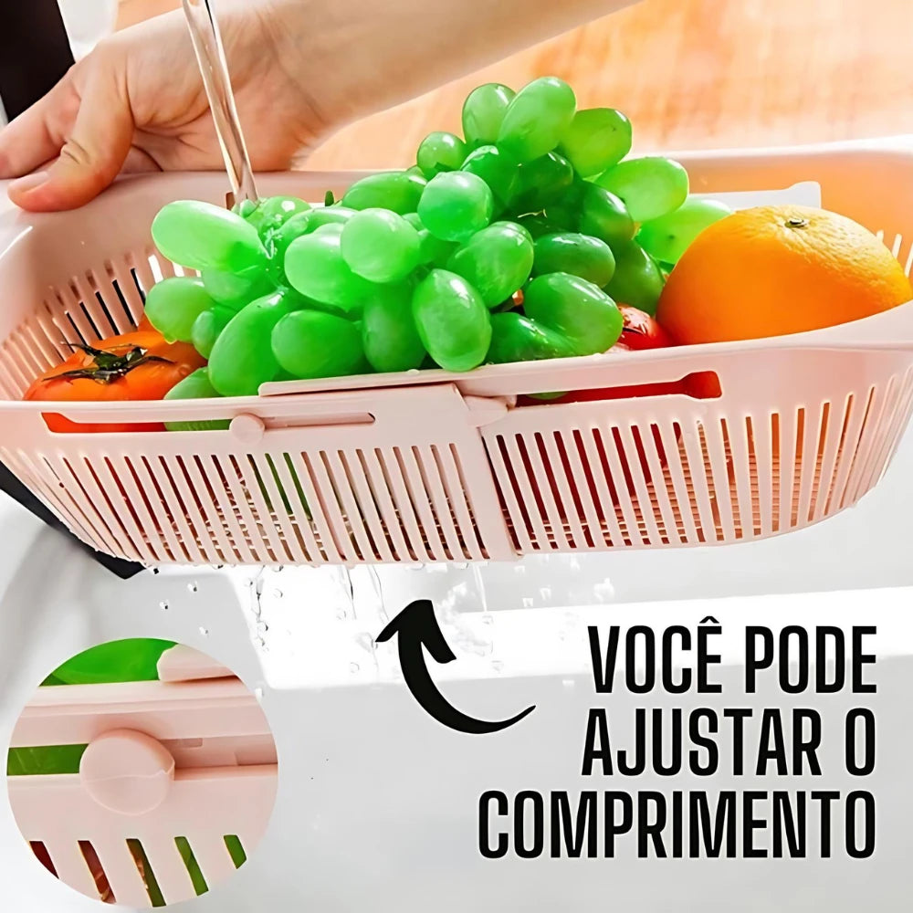 Escorredor De Pia e Talheres Com Alças Cesta Ajustável Para Alimentos, Verduras, Frutas E Talheres