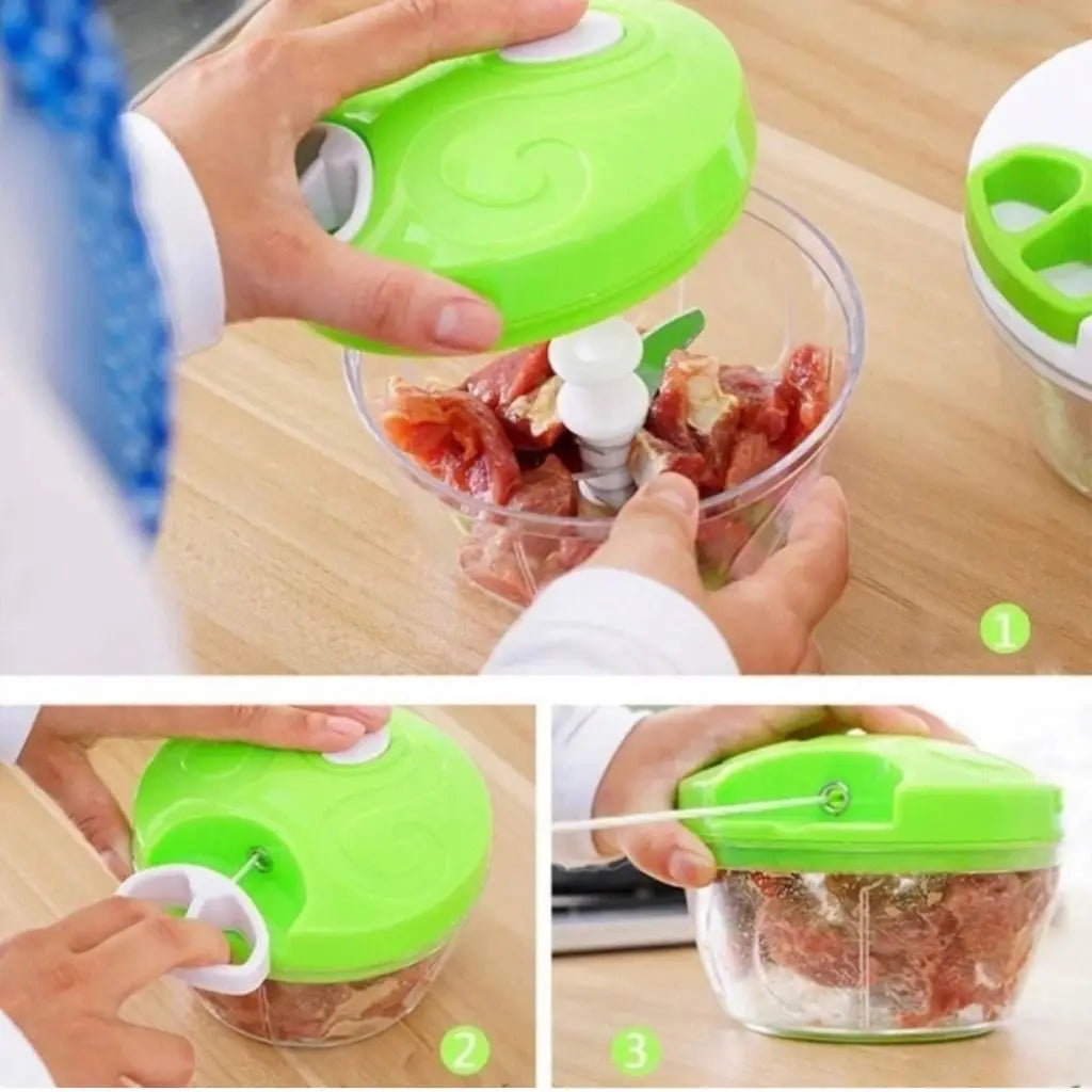 Processador Triturador Manual Alimentos 5 Lâminas 900 Ml ou 3 Laminas 500ml Grande Premium Cores Sortidas