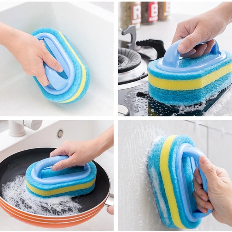 Cleaning Brush With Bathroom Handle Kitchen Glass Sponge Household Wall Stain Removal Tools